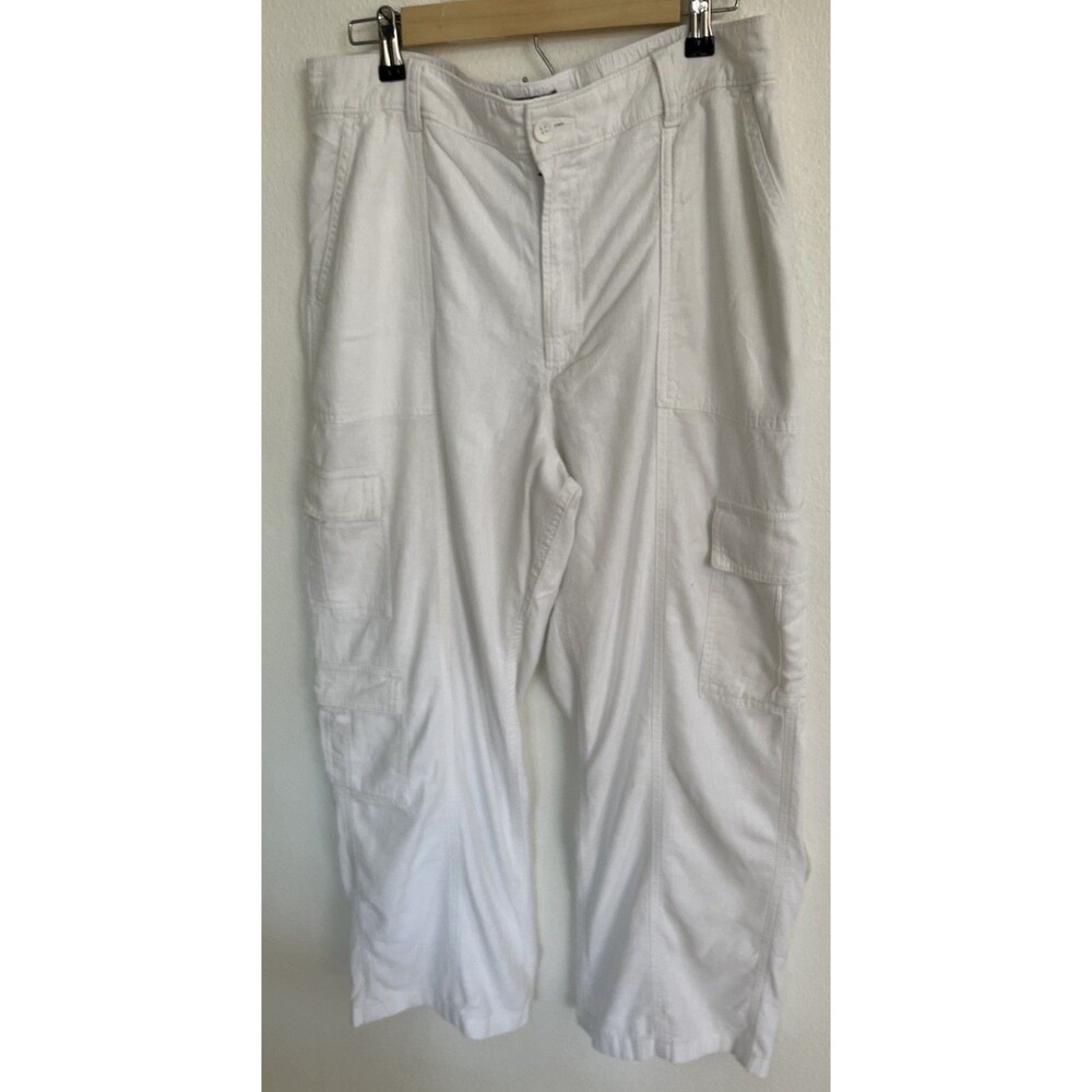 Hollister Ultra High Rise Womens Baggy Pants Sz XL White Cargo Pants Lined Y2K